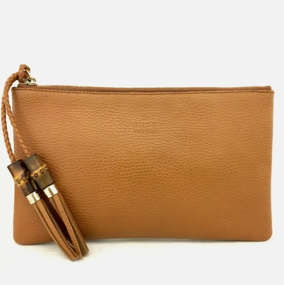 GUCCI BAMBOO BROWN LEATHER CLUTCH BAG /D0119 - Picture 2 of 4